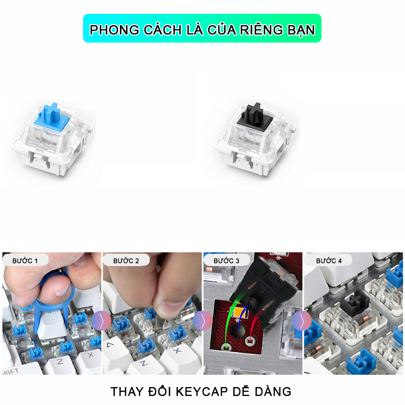 Bàn phím cơ gaming RGB SIDOTECH KZ4 dòng bàn phím máy tính chơi game trục cơ học thiết kế phím tròn lạ mắt độ nảy cao hành trình phím sâu, công thái học bàn phím cơ gaming full size có LED Marquee tuổi thọ 50 triệu lần bấm - Hàng Chính Hãng