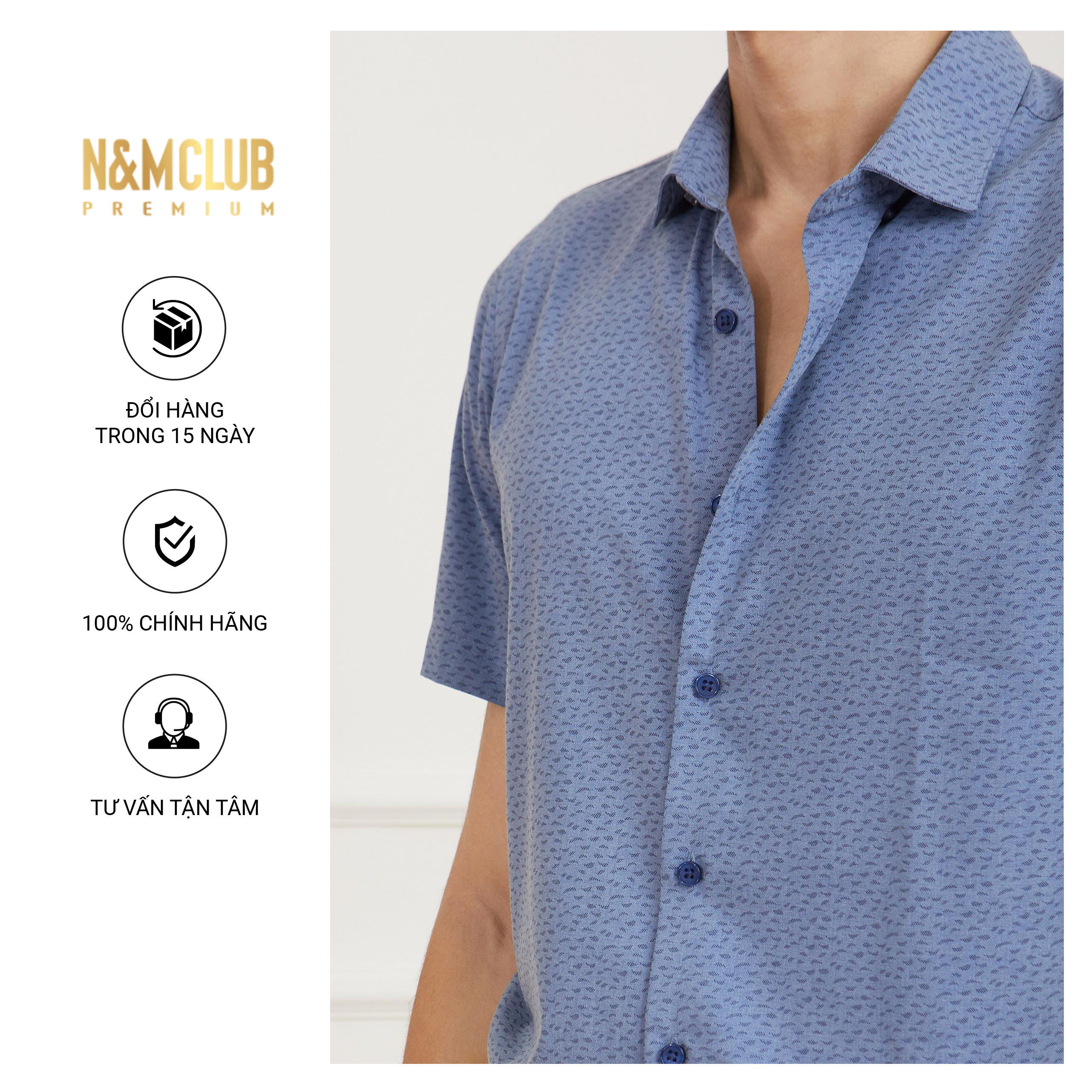 N&amp;M CLUB Áo Sơ Mi Nam Tay Ngắn chất liệu Bamboo cotton 2105046
