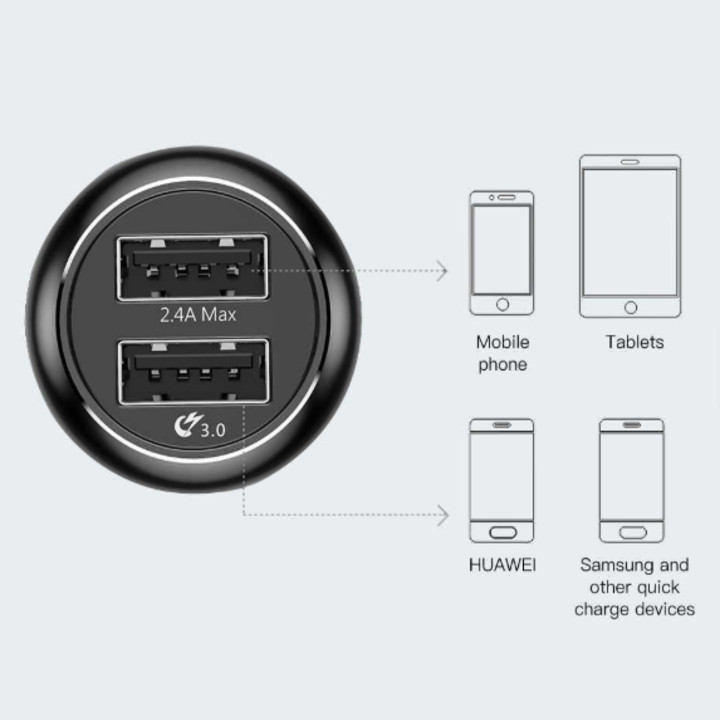 Tẩu sạc nhanh ô tô nhãn hiệu Baseus FQC10 Sạc nhanh 3.0, 2 cổng USB) - Hàng nhập khẩu