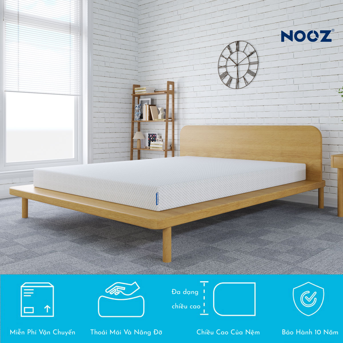 Nệm Foam NOOZ Home Goods  Tiêu Chuẩn CertiPUR-US Với Hai Tầng Foam Nâng Đỡ Ruột Đệm Cao Su Non Vỏ Nệm Tencel