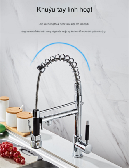 Vòi rửa chén bát nhà bếp Inox 304 Euro Quality xoay 360 đầu vòi di chuyển linh hoạt