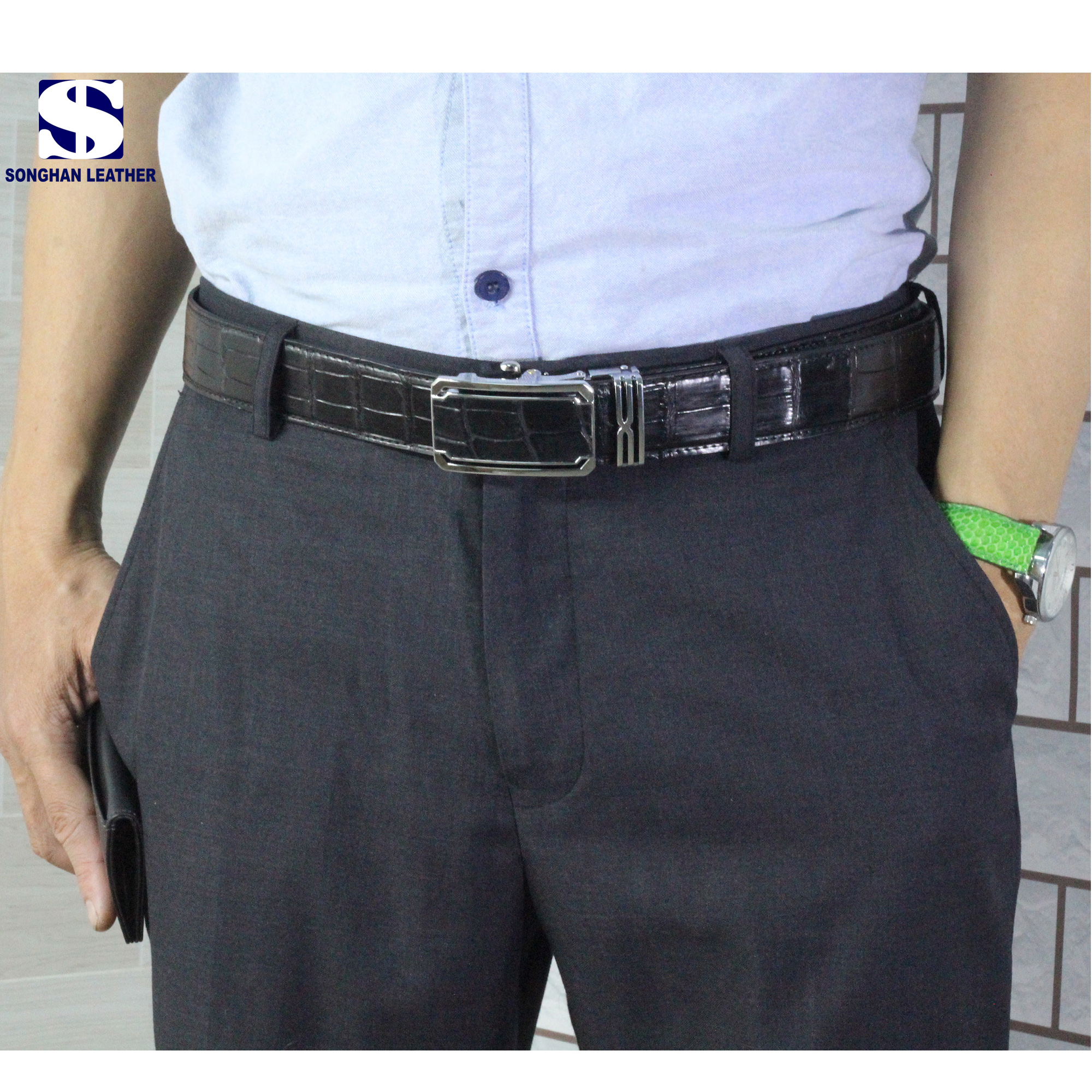 Thắt Lưng Da Cá Sấu Bản 3.5cm Songhan Leather MB01 Bản Liền.Dây Lưng Da Kèm Khóa Trượt Cao Cấp Không Rỉ BH 12 Tháng