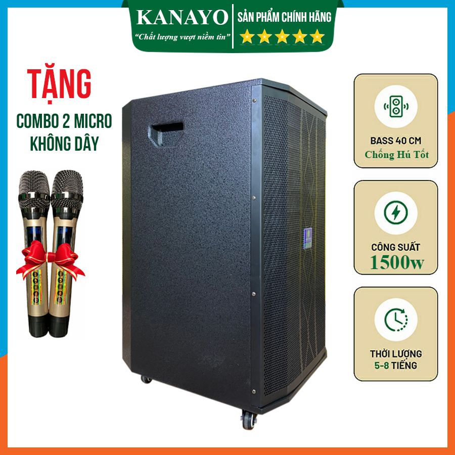 Loa Kéo Karaoke Kanayo K-1500 Bass 40 Công Suất Lớn 1500 Watt 3 Đường Tiếng | Hàng chính hãng, Chất lượng cao