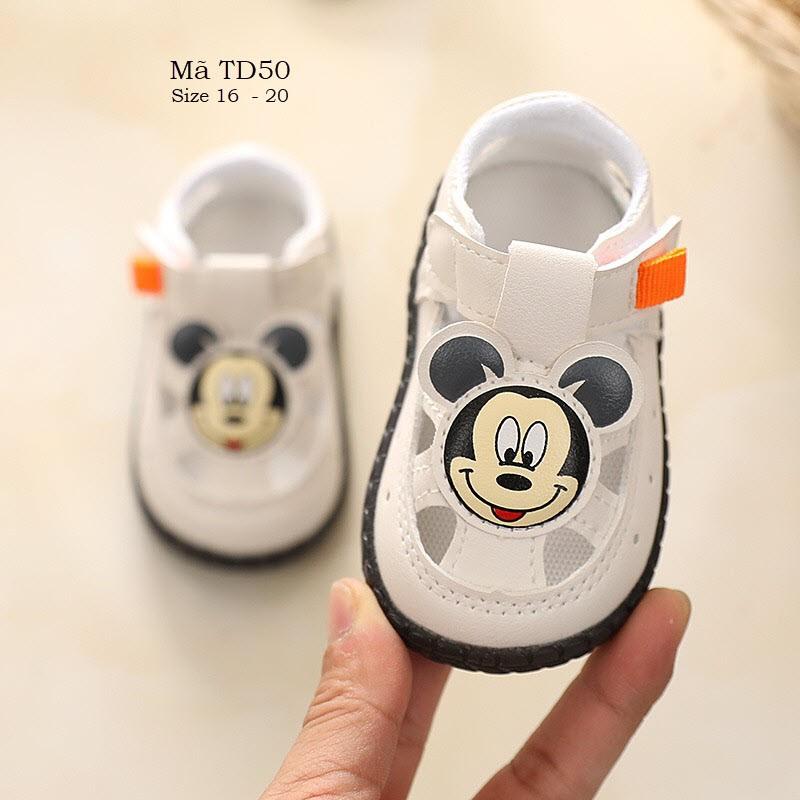 Dép sandal tập đi cho bé trai bé gái 0 - 18 tháng da mềm họa tiết mickey đáng yêu TD50