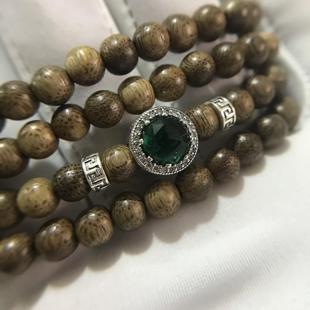 Vòng tay trầm hương tự nhiên 108 hạt mix Charm Bạc 925