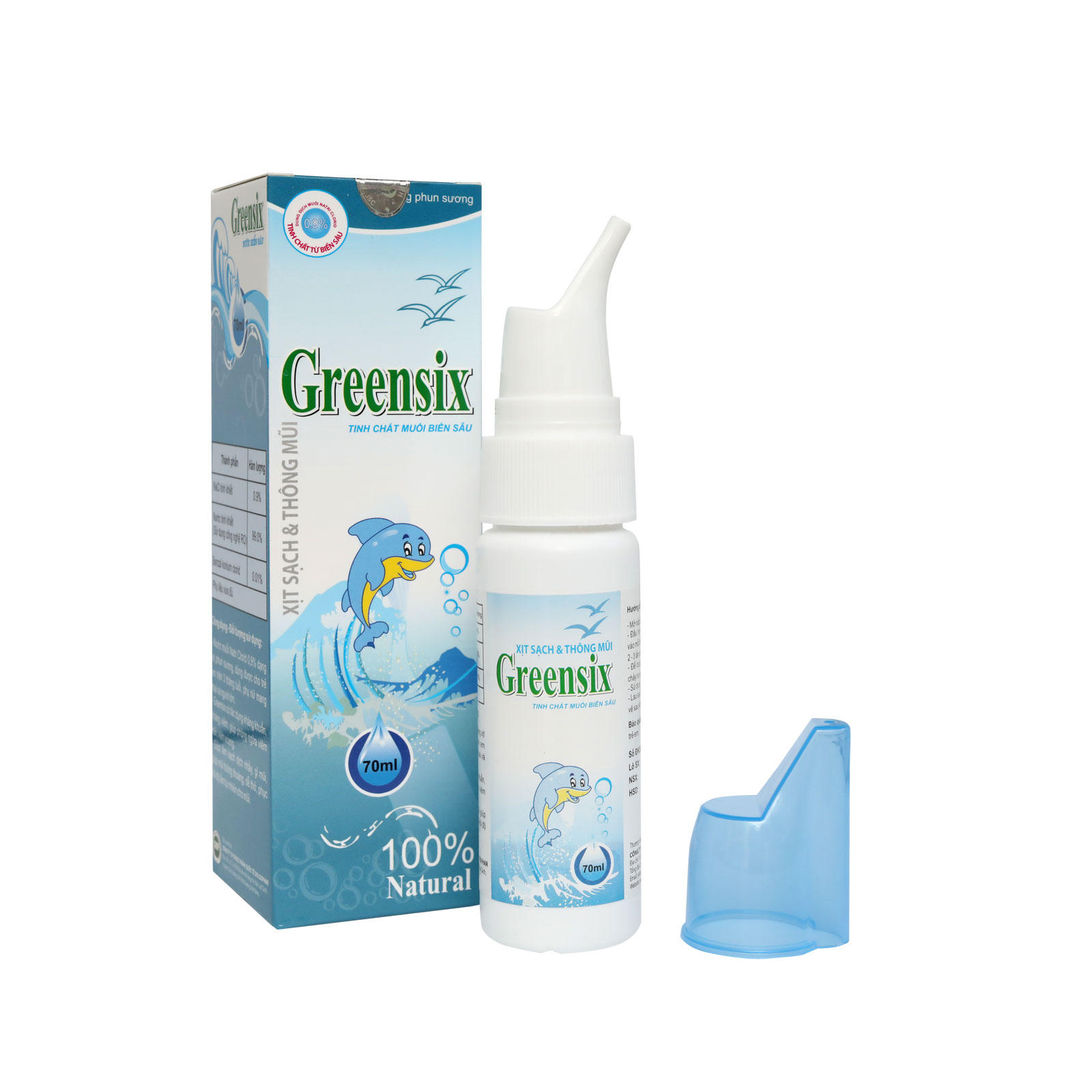 Lọ xịt vệ sinh mũi Greensix - Tinh chất muối biển sâu giúp kháng khuẩn, làm sạch và thông mũi. Phòng ngừa viêm mũi, viêm xoang, không làm khô mũi - Lọ 70ml