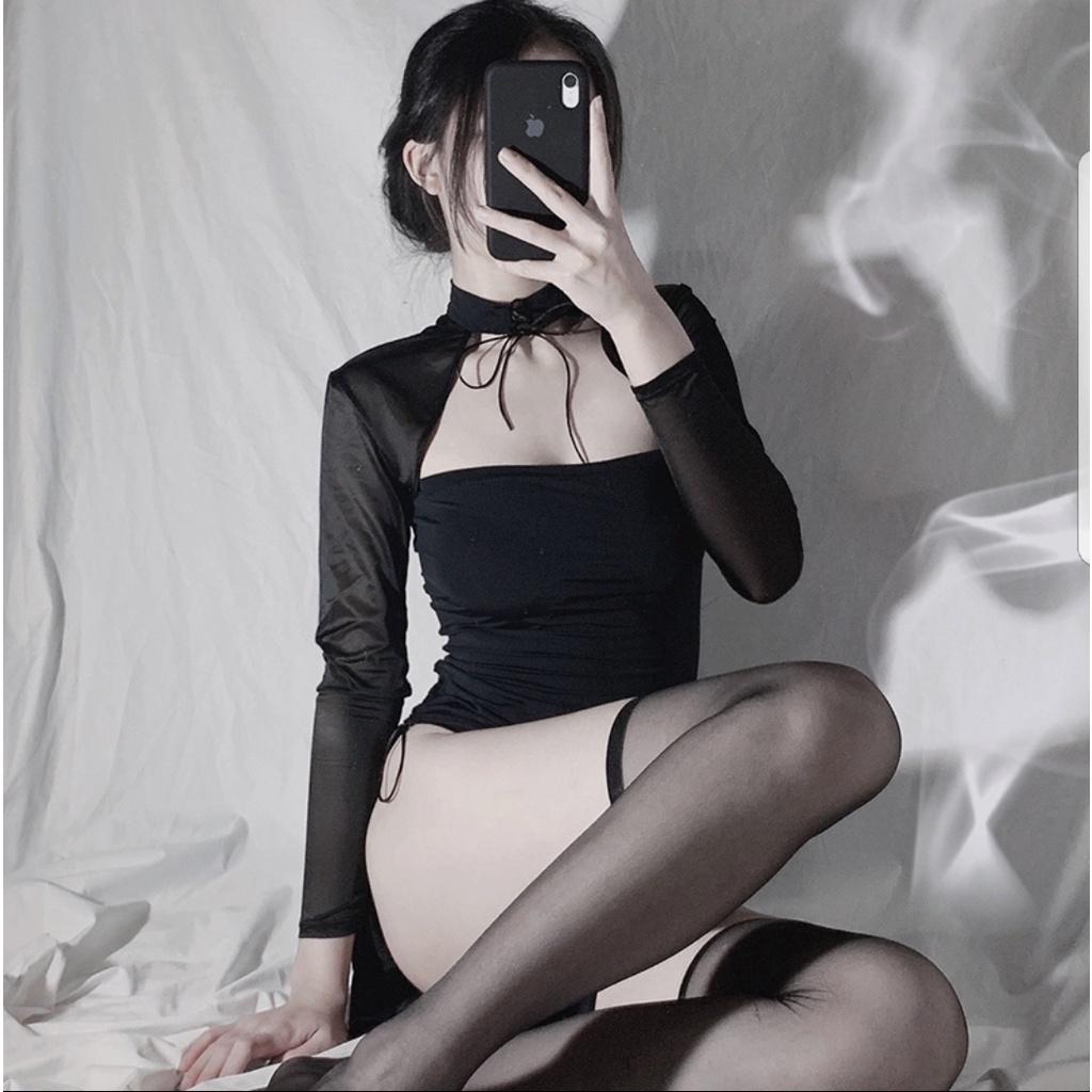 Mẫu HOT Đồ Ngủ Sexy Khoét Ngực Cosplay Sườn Xám Cách Tân Xuyên Thấu Xẻ Tà Quyến Rũ Cho Nữ