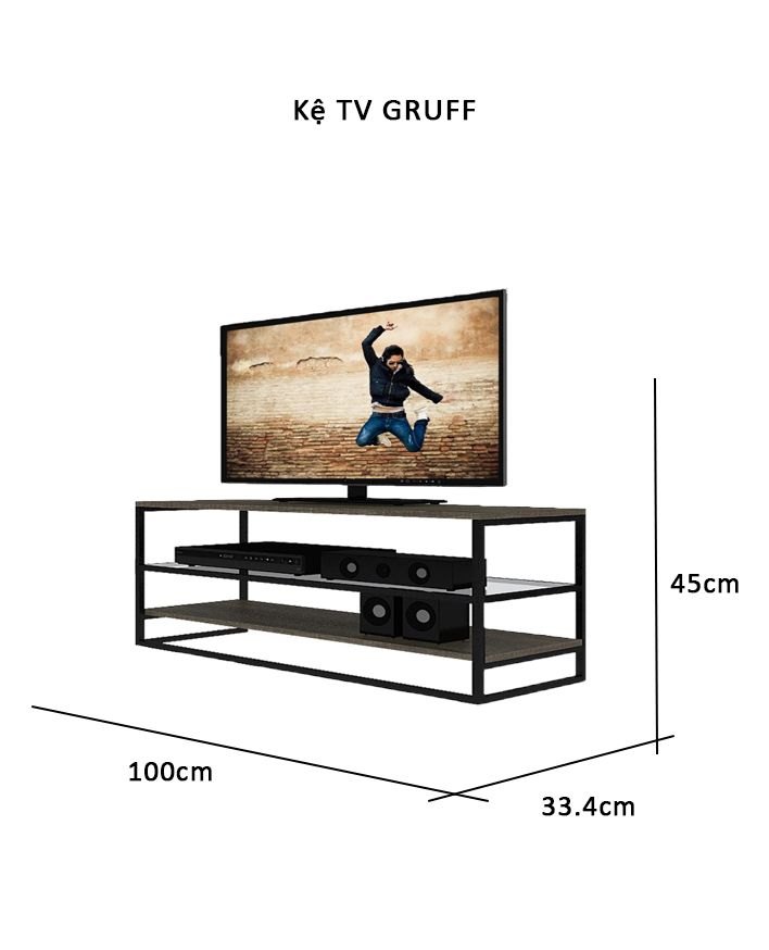 Kệ TV Thông Minh GRUFF (100x33.4x45 cm) Kết Hợp Tủ Đựng Đồ Màu Gỗ Sồi Carmelo Index Living Mall Nhập Khẩu Thái Lan