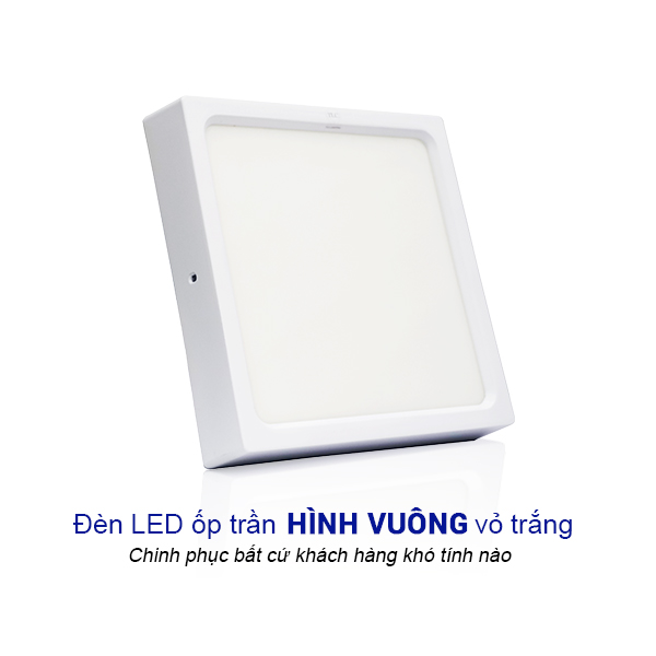 Đèn LED Ốp Trần Nổi Vuông Vỏ Trắng công suất 6W, 12W, 18W, 24W TLC Lighting - Ánh sáng Trắng/Vàng/3 màu - Sử dụng phòng bếp, phòng tắm, hành lang, cầu thang, ban công