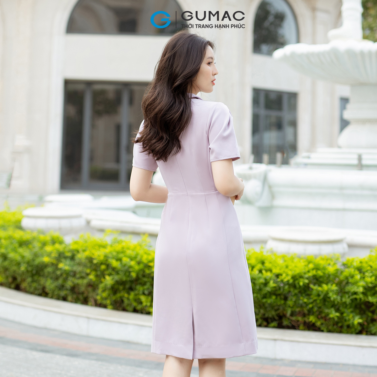 Đầm bút chì tay ngắn cổ V khoen eo thanh lịch sang trọng GUMAC DD07066