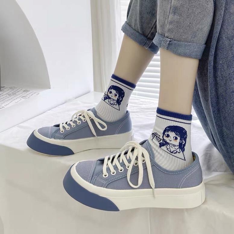 Giày nữ đế bằng bánh mì basic độn đế 4cm vải canvas bata mới hot phong cách retro ulzzang đẹp cá tính, Sneaker nữ 2021