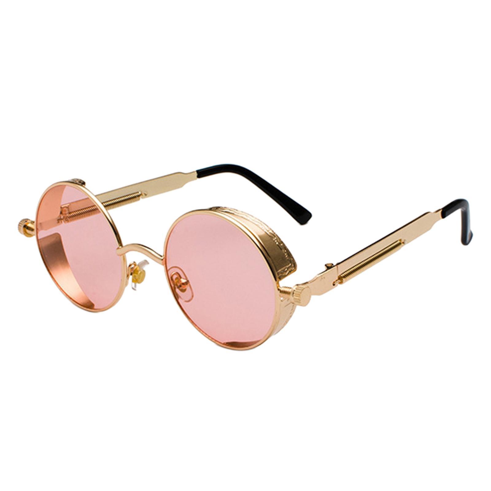 Retro Gothic Circle Round Sunglasses Fashion Goggles Metal Frame Gold Pink