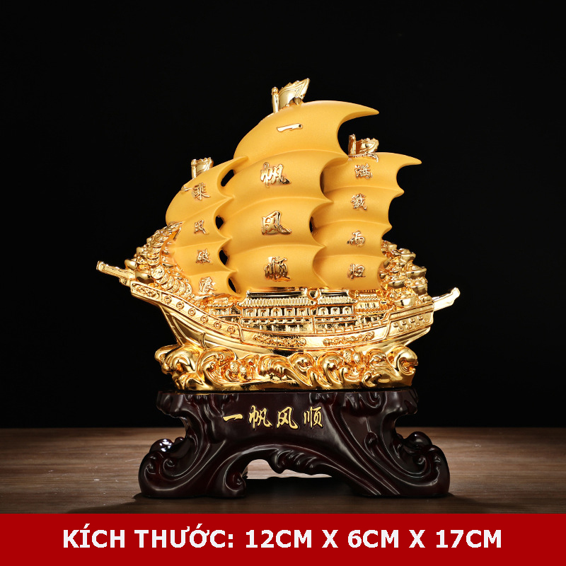 Thuyền buồm Rồng phong thủy chở tài lộc xi ánh vàng Giàu có Quà tặng Đồ trang trí