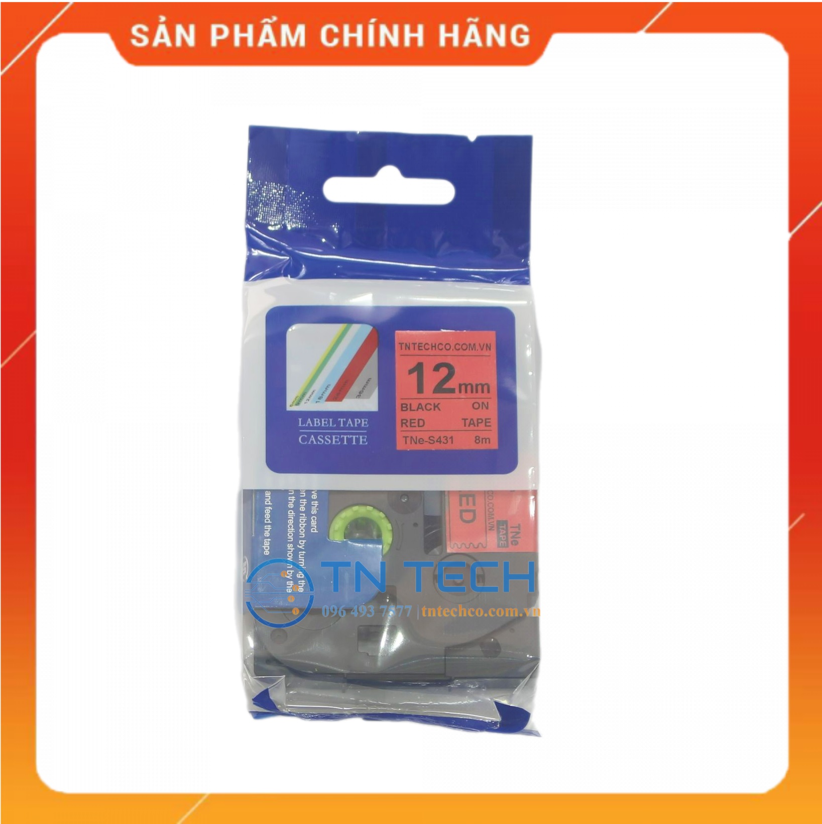 Nhãn In TNE-S431 - Đen nền đỏ 12mm x 8m - Dùng cho máy in BROTHER - AIMO - PUTY [Hàng nhập khẩu]