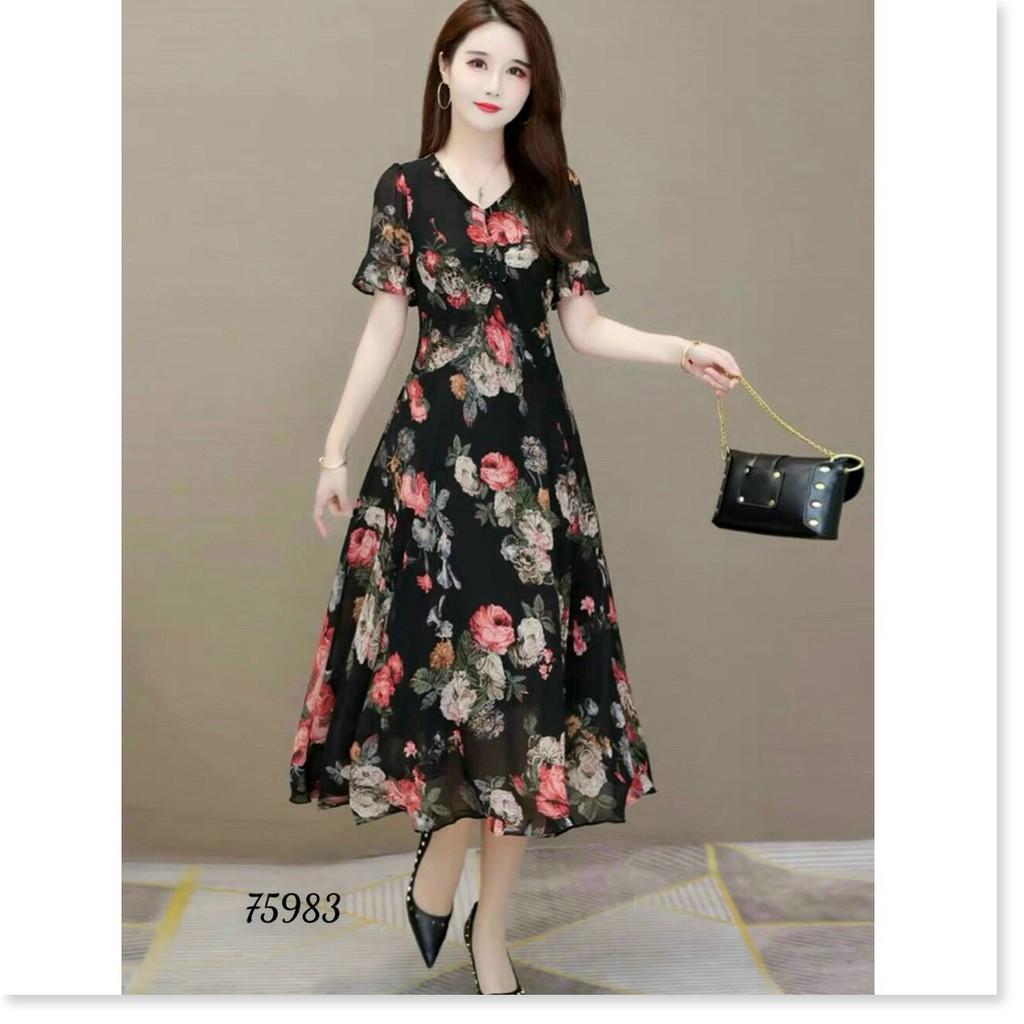 ĐẦM LỤA DÁNG XÒE HỌA TIẾT HOA