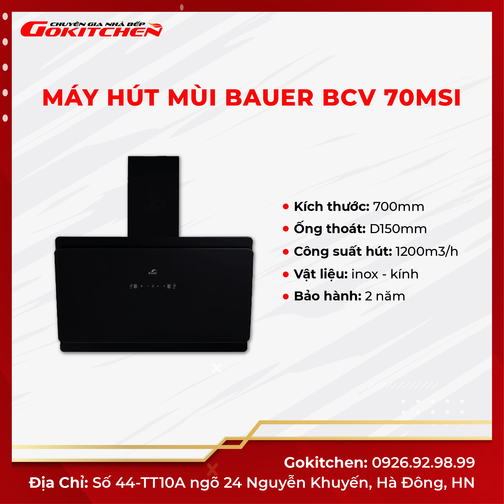 Máy hút mùi nhà bếp công nghệ tiên tiến BAUER BCV70MSI - Hàng chính hãng