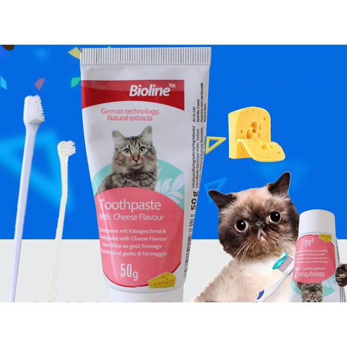 Bộ Kem đánh răng cho mèo Bioline 50g + Bàn chải