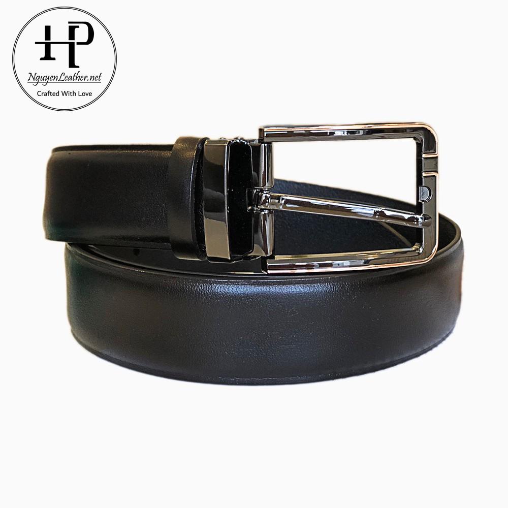 Dây Lưng Nam Màu Đen Khóa Kim Da Bò Nhập Khẩu Phong Cách Công Sở Nguyen Leather + Đục Lỗ Cài Tiện Lợi