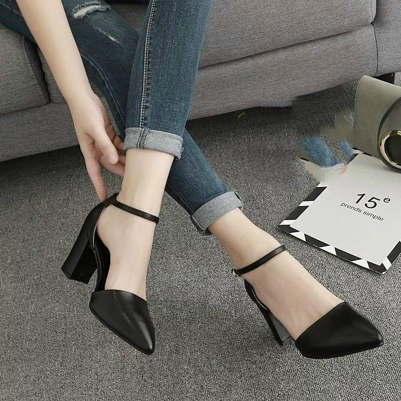 Giầy cao gót 7 phân, bọc gót kín mũi, dây gài, chất đẹp