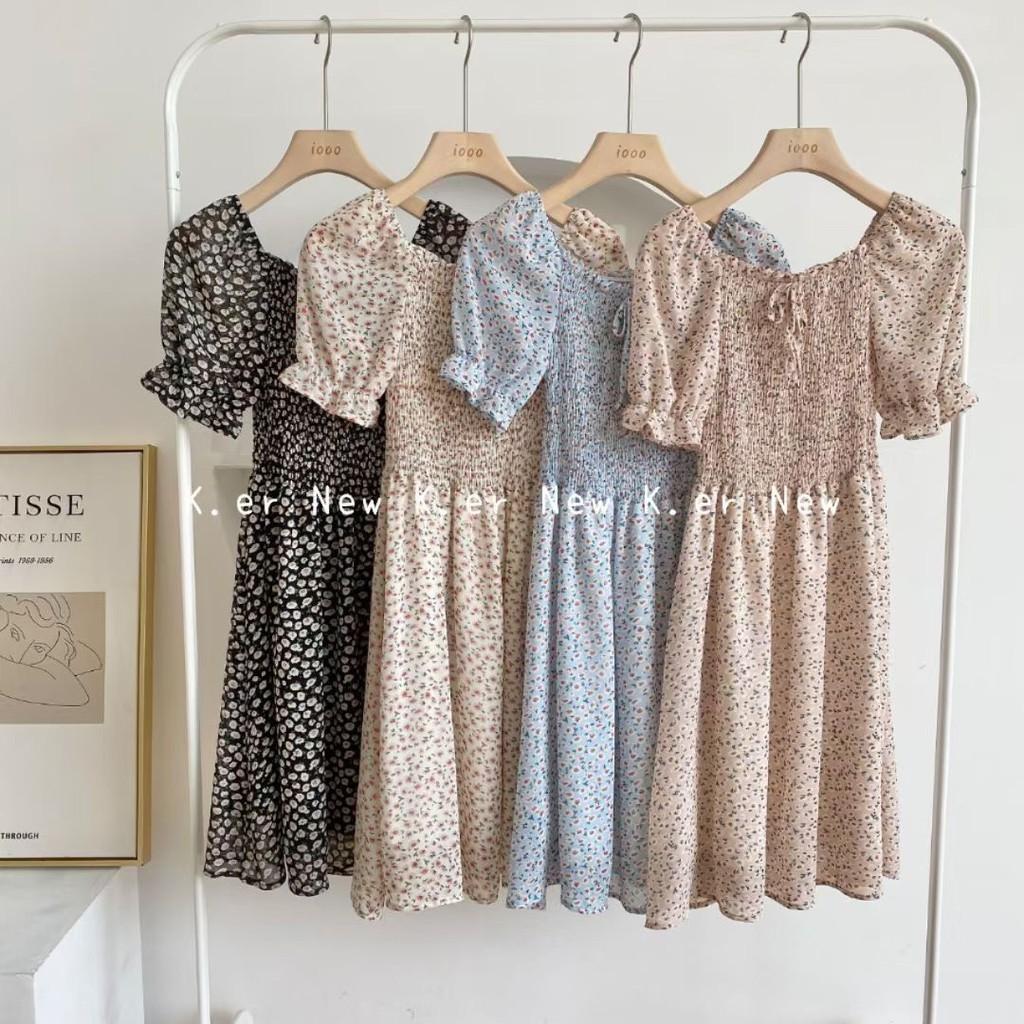 Váy hoa nhí nhún thân voan chifon VKE1015-2 Ulzzang style Hàng Quảng Châu