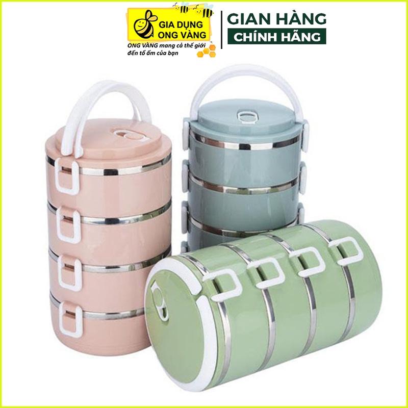 Hộp đựng cơm, cặp lồng mang cơm lúa mạch 4 tầng ruột inox giữ nhiệt đồ ăn lâu