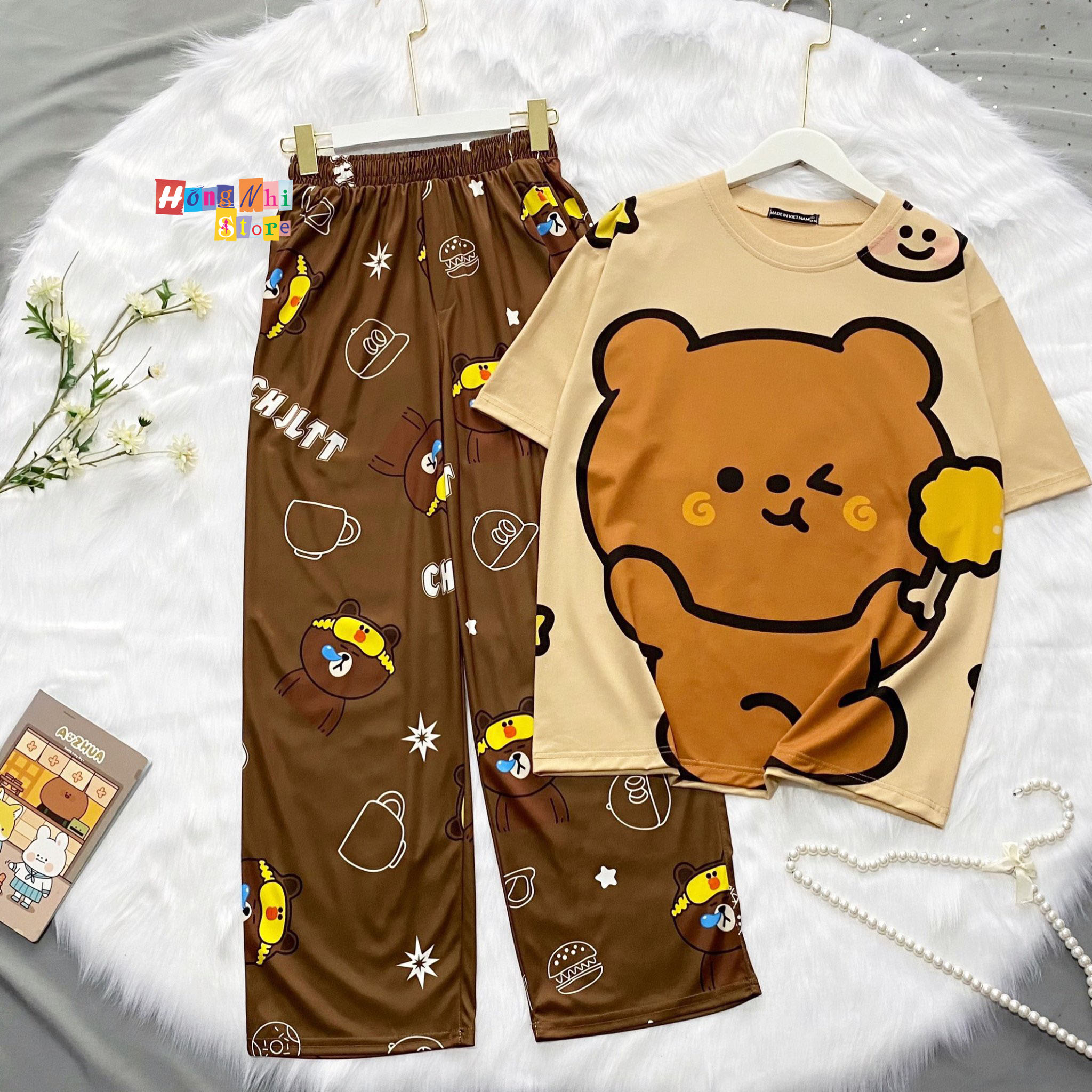 Quần Hoạt Hình Dài Gấu Nâu Ngủ Ống Rộng Cartoon Pant V2 Oversize Ulzzang Unisex - MM