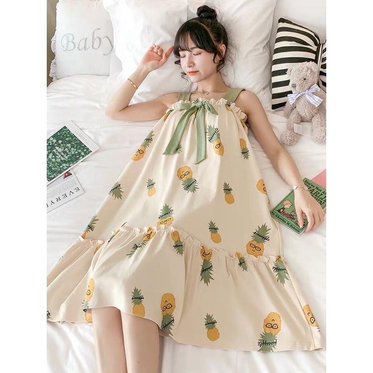 Váy mặc nhà - 2 dây cột -chất liệu cotton-mềm- mát -mịn
