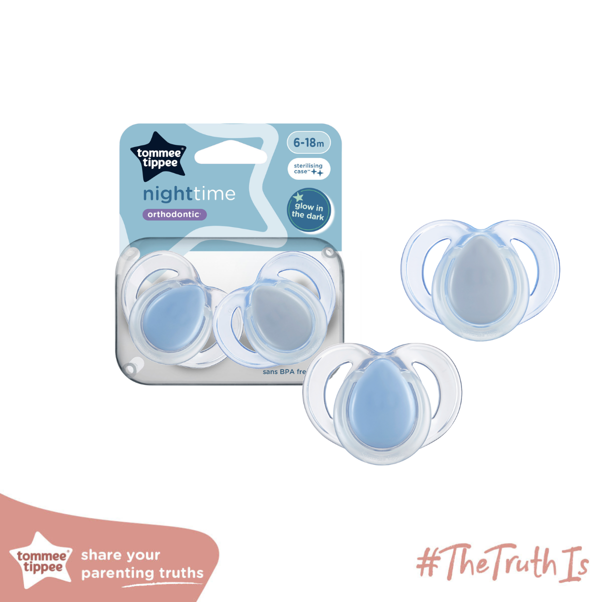 Ty Ngậm Dạ Quang Tommee Tippee Night Time Cho Bé 0-6, 6-18, 18-36 Tháng (Vỉ Đôi)