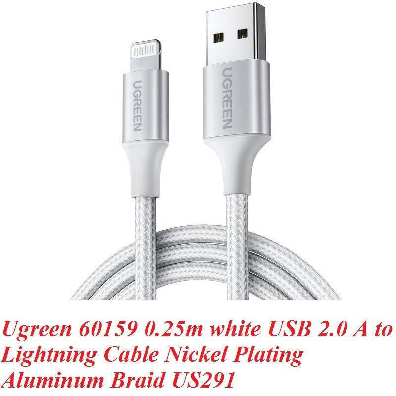 Ugreen UG60159US291TK 0.25m màu trắng cáp USB 2.0 A ra Lightning MFI đầu bọc nhôm mà nickel chống nhiễu 25cm - HÀNG CHÍNH HÃNG