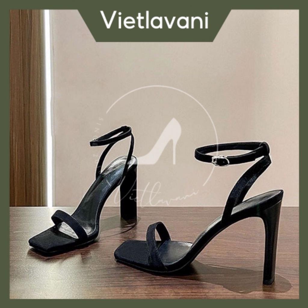 Giày sandal nữ mã S47 mũi vuông cao 9cm gót dẹp hàng đẹp sang chảnh trend 2022 có 2 màu trắng và đen