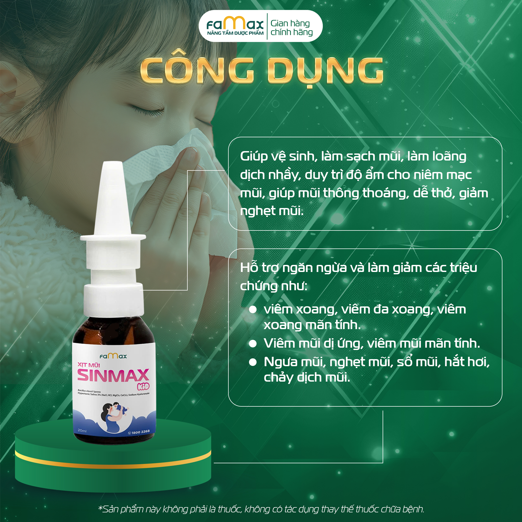 [FAMAX] Combo 2 xịt mũi Sinmax Kid 20ml dành cho trẻ nhỏ hỗ trợ giảm sổ, nghẹt mũi