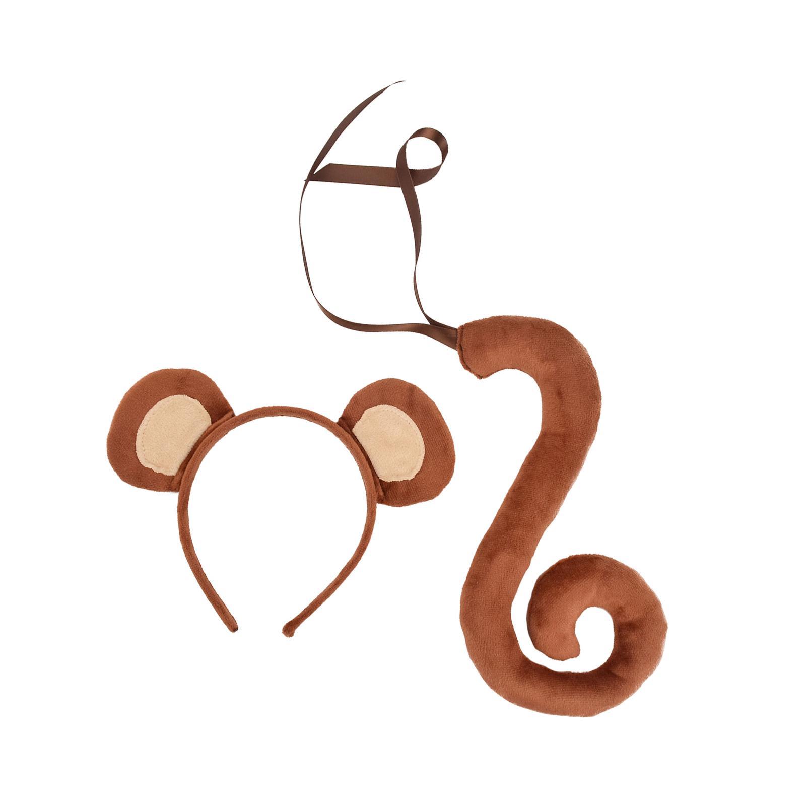 And Tail Headdress Faux Cosplay Cat Ear Ears Hair Clip Monkey Hair Hoop for Christmas Fancy Party Performance Kids Unisex Adults