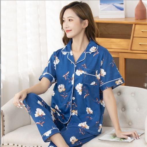 Pijama nữ ngắn tay chất lụa đẹp B99 - Đồ bộ ngủ pizama, pyjama mặc nhà cho mẹ cao cấp sang trọng giá rẻ Bigsize