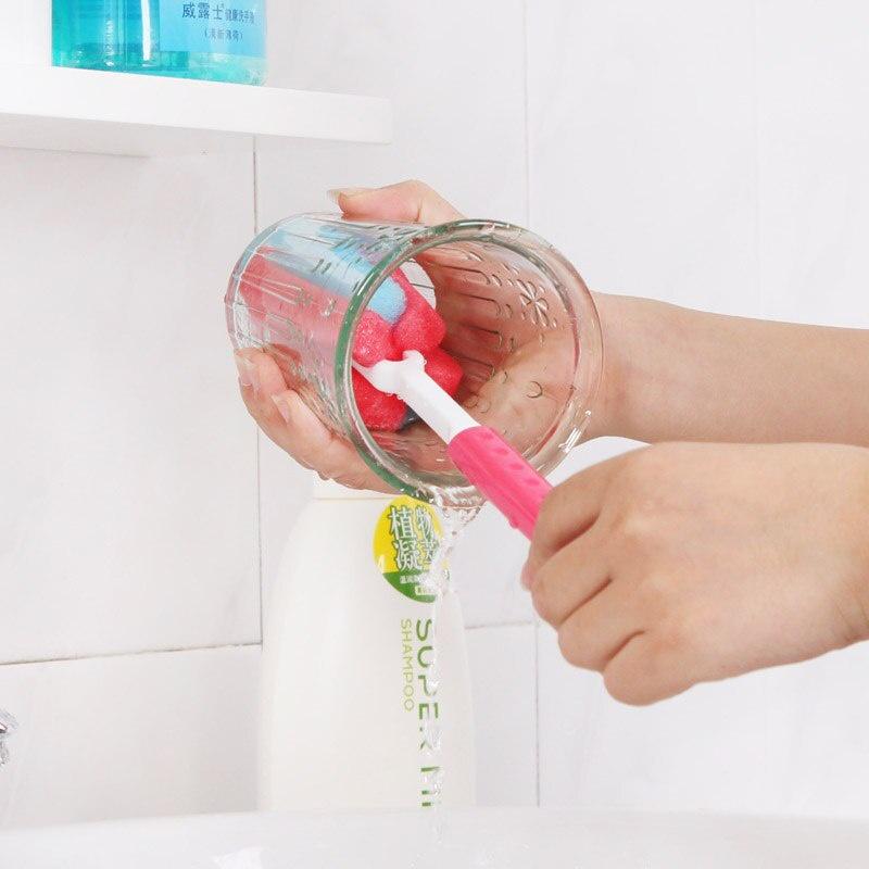 1pc Kitchen Sponge Brush Cup Brush Wash Cup Long-handled Bottle Brush Cleaning Brush Glass Cleaner