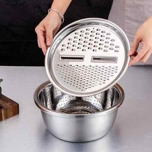 Bộ Rổ Inox Kèm Nạo Rau Củ 3 Chi Tiết Đa Năng Tiện Dụng