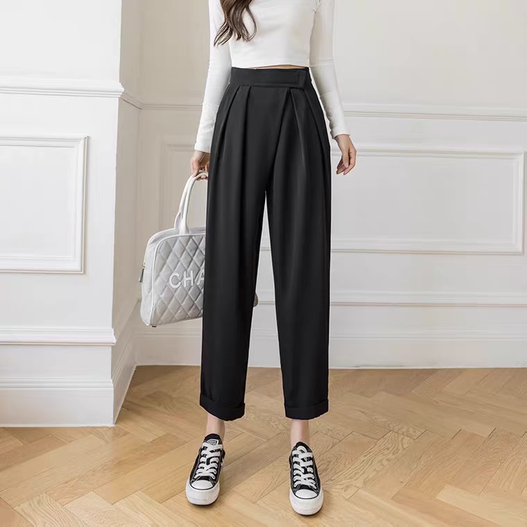 Quần tây dài baggy công sở nữ cạp cao xếp ly che khuyết điểm chân dễ phối đồ mặc đi làm, đi chơi dạo phố màu đen trắng xám nâu phù hợp với mùa xuân hè thu vải tuyết mưa cao cấp