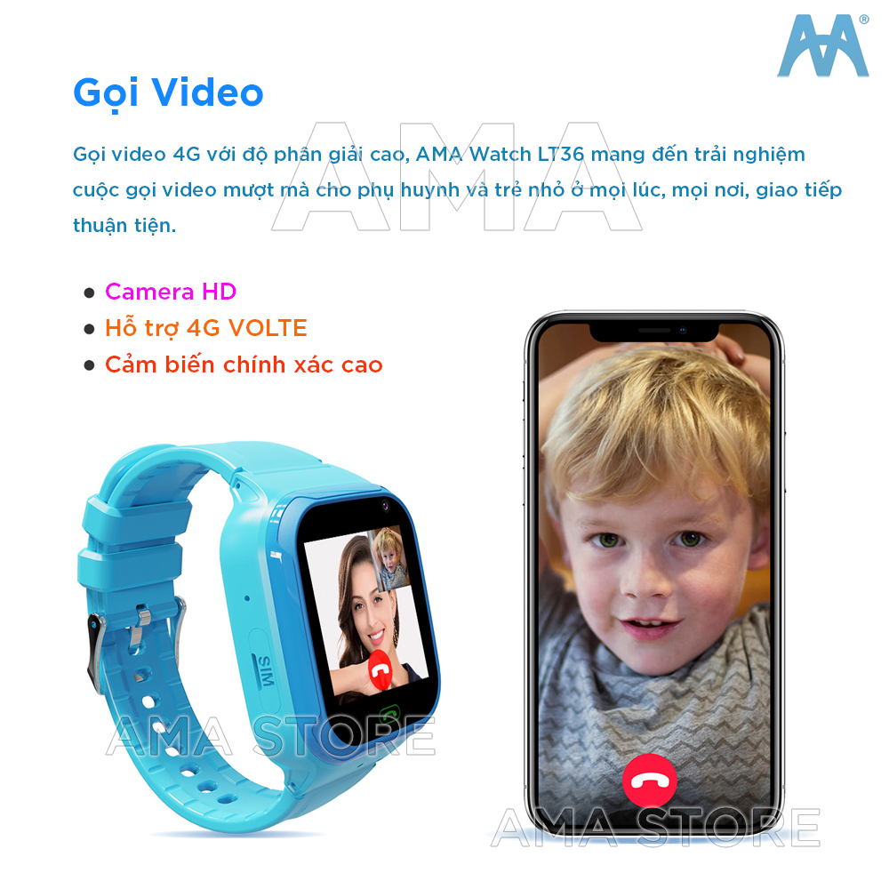 Đồng hồ Thông minh Gọi Video Call Chống nước Định vị Chính xác Model LT36 có 3 màu Đen Hồng Xanh Hàng chính hãng