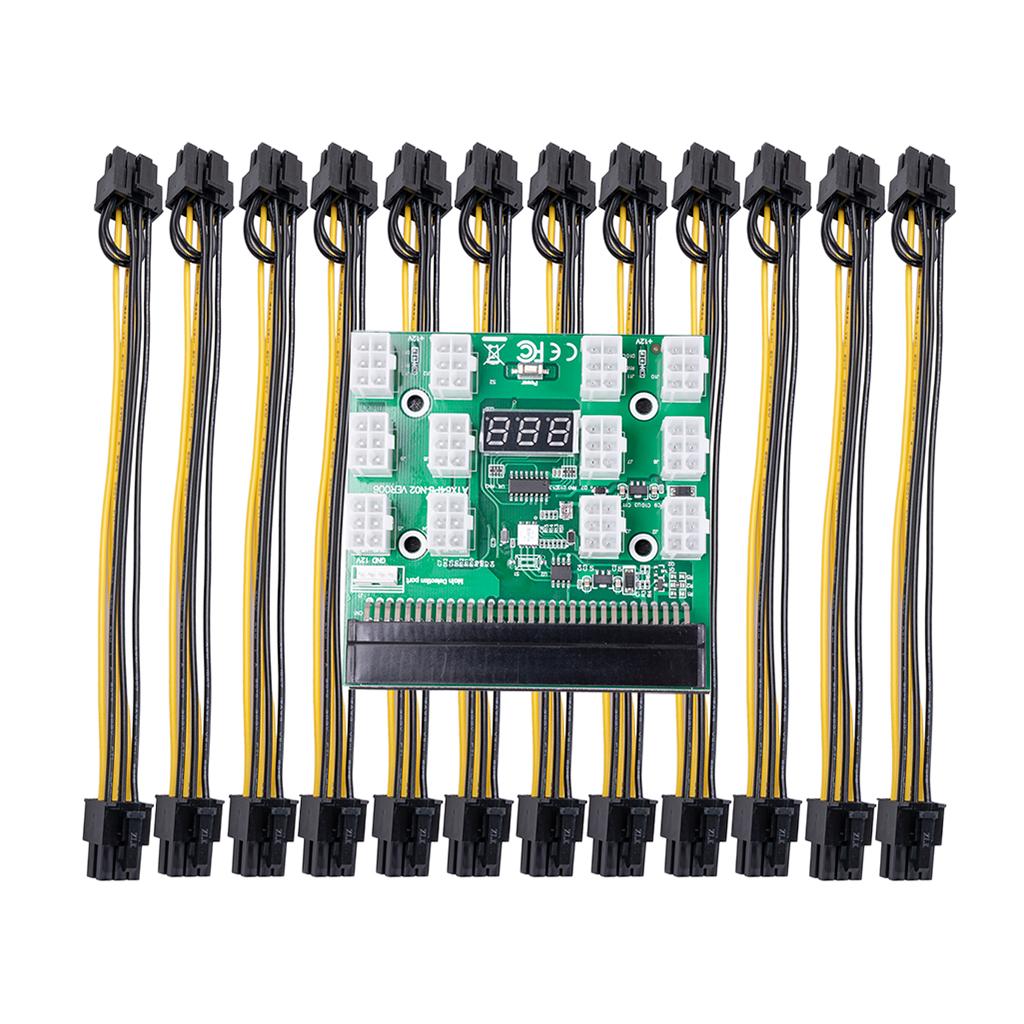 12V 12 Breakout Board and 6 Pin to 6+2 pin Cables, Server Power Supply Breakout Board adapters for Miner Ethereum Mining