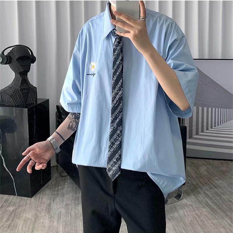 Áo Sơ Mi Ngắn Tay Thêu Họa Tiết Hoa Phong Cách Hàn Quốc Dành Cho Nam / Size M-2Xl