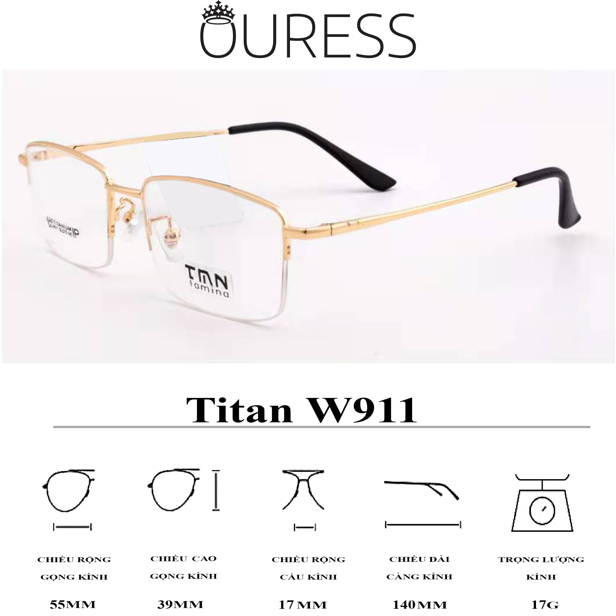 GỌNG KÍNH TITAN W MEN CHẤT LIỆU VƯỢT TRỘI SIÊU NHẸ SIÊU BỀN – W911