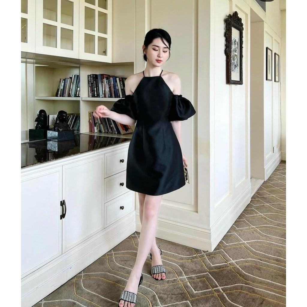 Đầm váy nữ trễ vai bồng bềnh cổ yếm hot trend với 2 màu dễ mang tôn da, tôn dáng dành cho các nàng đi chơi, dự tiệc
