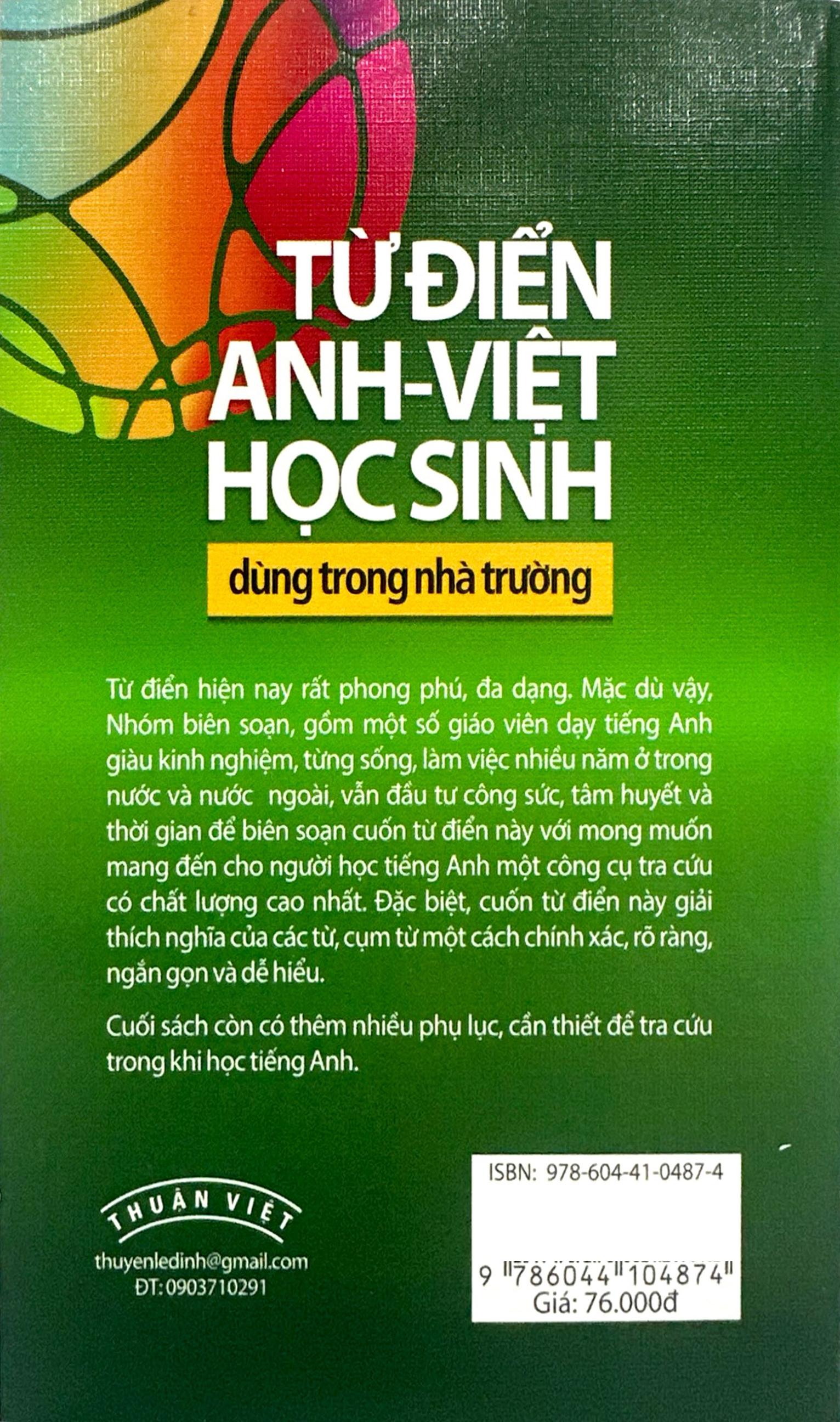 Sách - Từ Điển Anh-Việt Dùng Trong Nhà Trường (160.000 Từ, Cụm Từ Và Thành Ngữ, Tục Ngữ Phổ Biến) - ảnh 8
