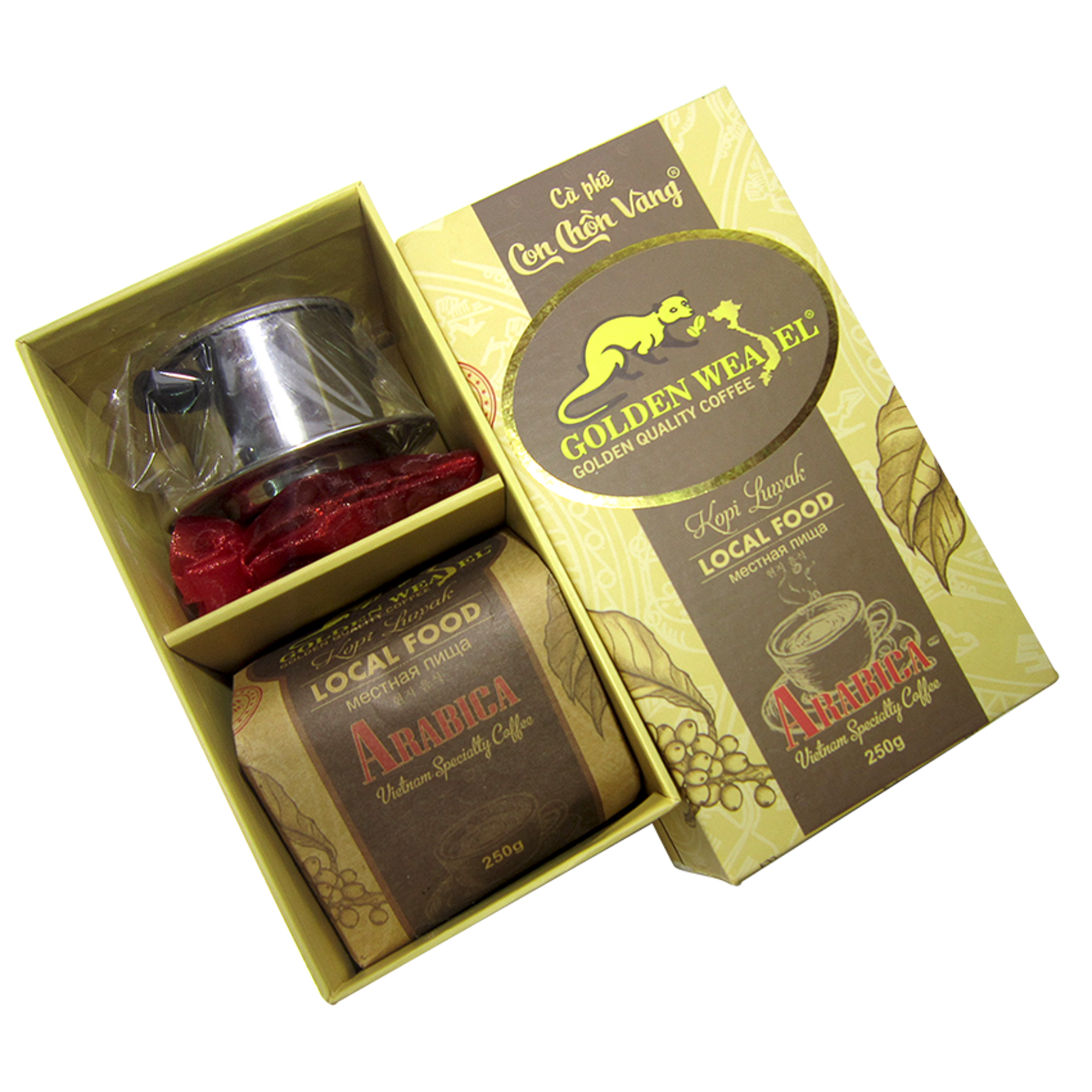 Cà Phê Arabica Rang Xay Nguyên Chất Con Chồn Vàng - Hộp Vuông 250Gr