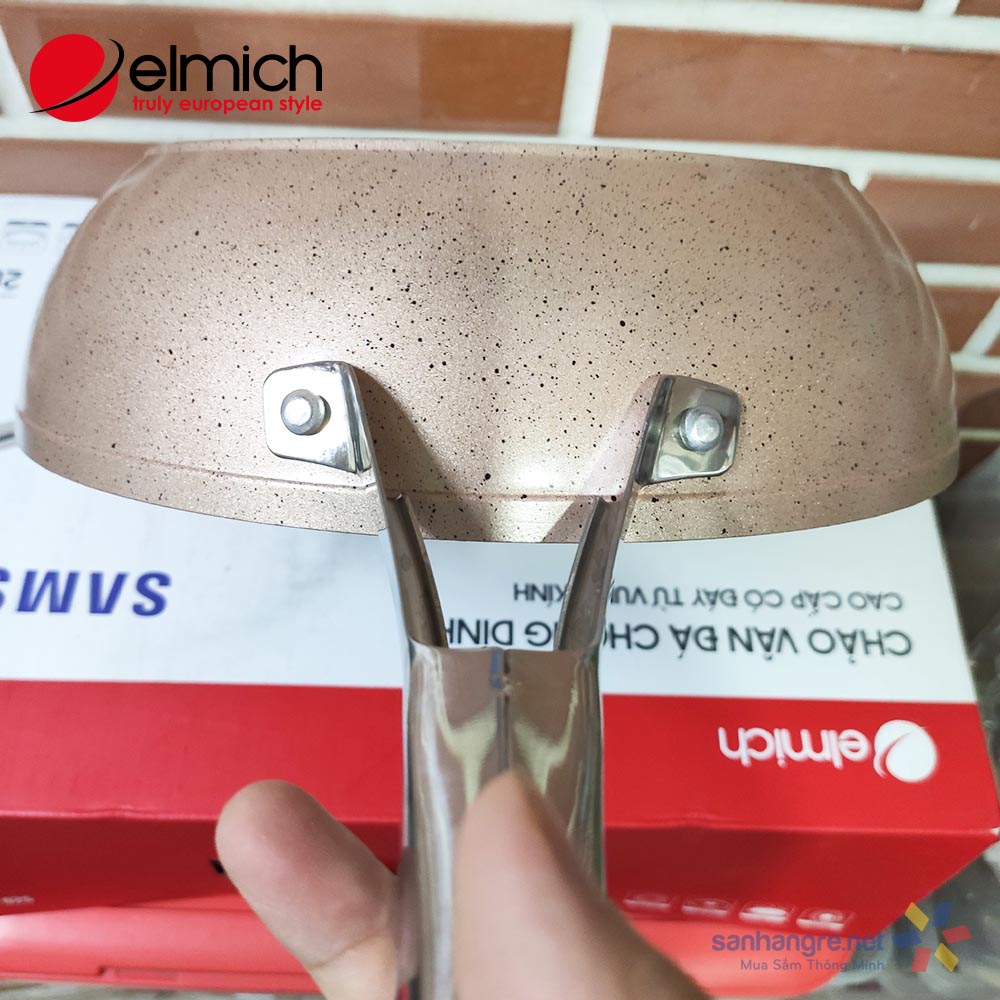 CHẢO VÂN ĐÁ CHỐNG DÍNH CAO CẤP ELMICH CÓ ĐÁY TỪ VUNG KÍNH SIZE 28CM