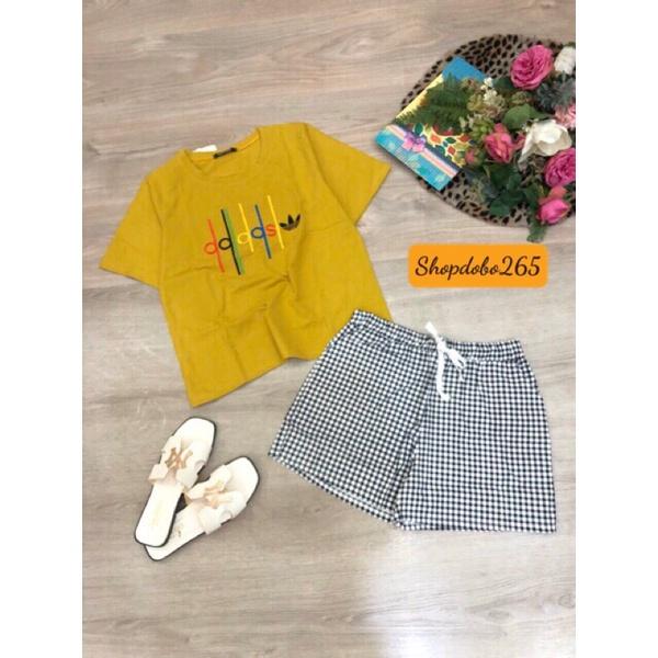 Set đồ nữ,đồ bộ nữ,đồ ngủ mặc nhà đùi thun phối kaki họa tiết siêu cute