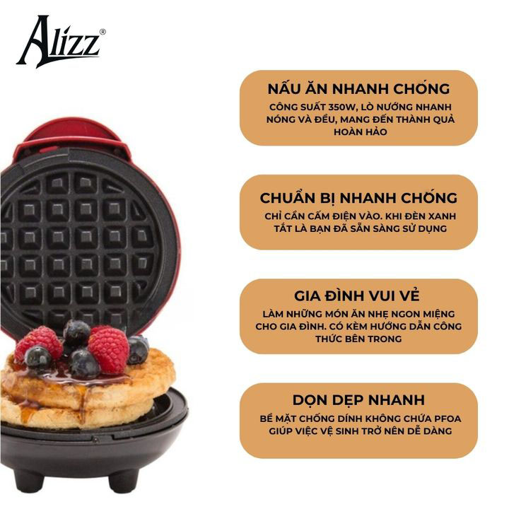 Máy Làm Bánh Dash Waffle 350W Alizz Al-13911 Cao Cấp
