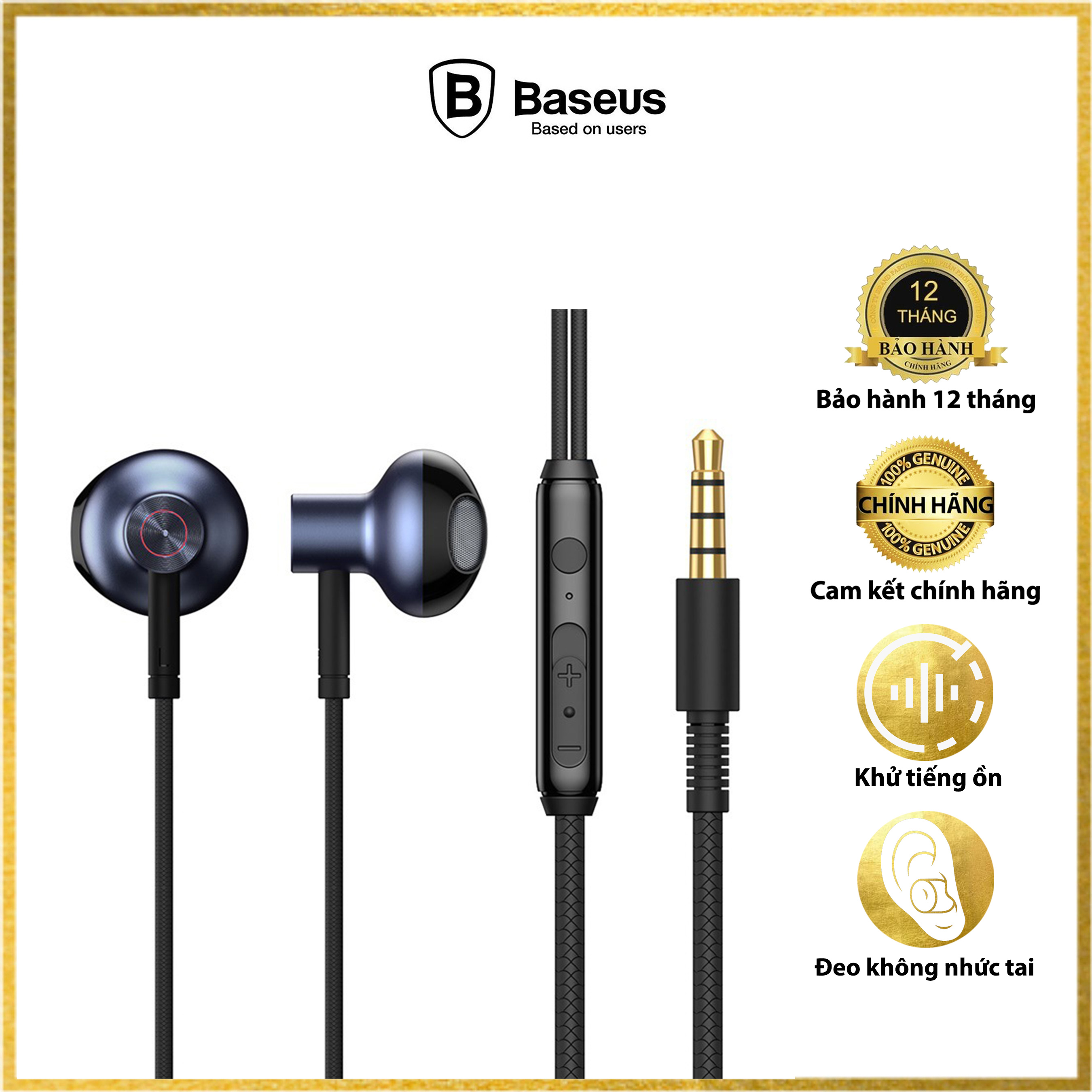 Tai nghe AUX 3.5mm Baseus Encok H19 Wired Earphone - Âm thanh sông động 6D - Chống ồn tốt - Tích hợp ECM microphone - Điều khiển từ xa - Hàng chính hãng