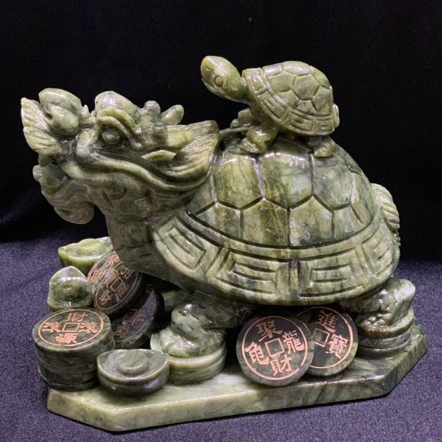Long Quy Cõng Rùa Con Đá Ngọc Serpentin - Cao 20cm Dài~22cm