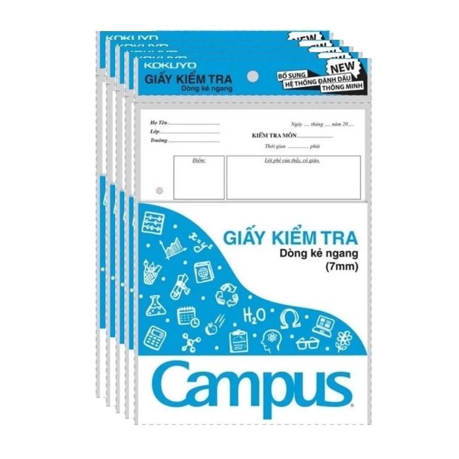 Set 5 tập giấy kiểm tra kẻ ngang B5 Campus - giấy kiểm tra cấp 2 / cấp 3