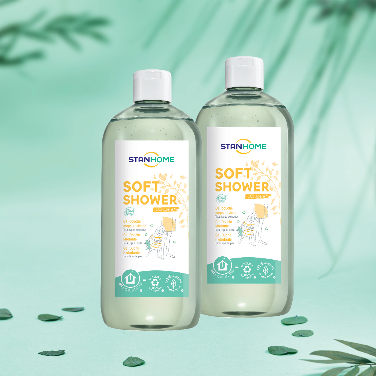 Combo 02 Sữa tắm, rửa mặt không xà phòng hương yến mạch Stanhome Soft Shower 740ML/chai